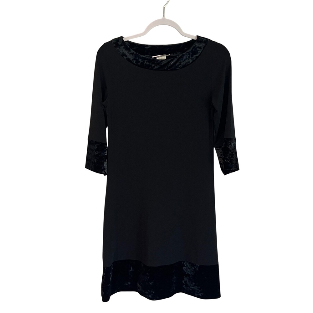 Papillon Blanc‎ Semi Formal Black Cocktail Velvet Trim 3/4 Sleeve Dress